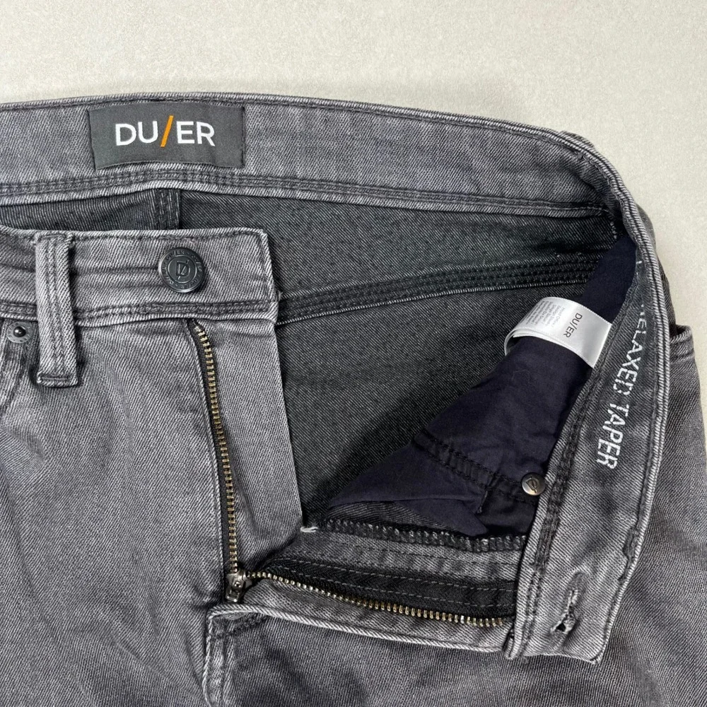 DU/ER L2X Relaxed Taper Pants Mens 30x30 Grey Performance Stretch Denim Casual